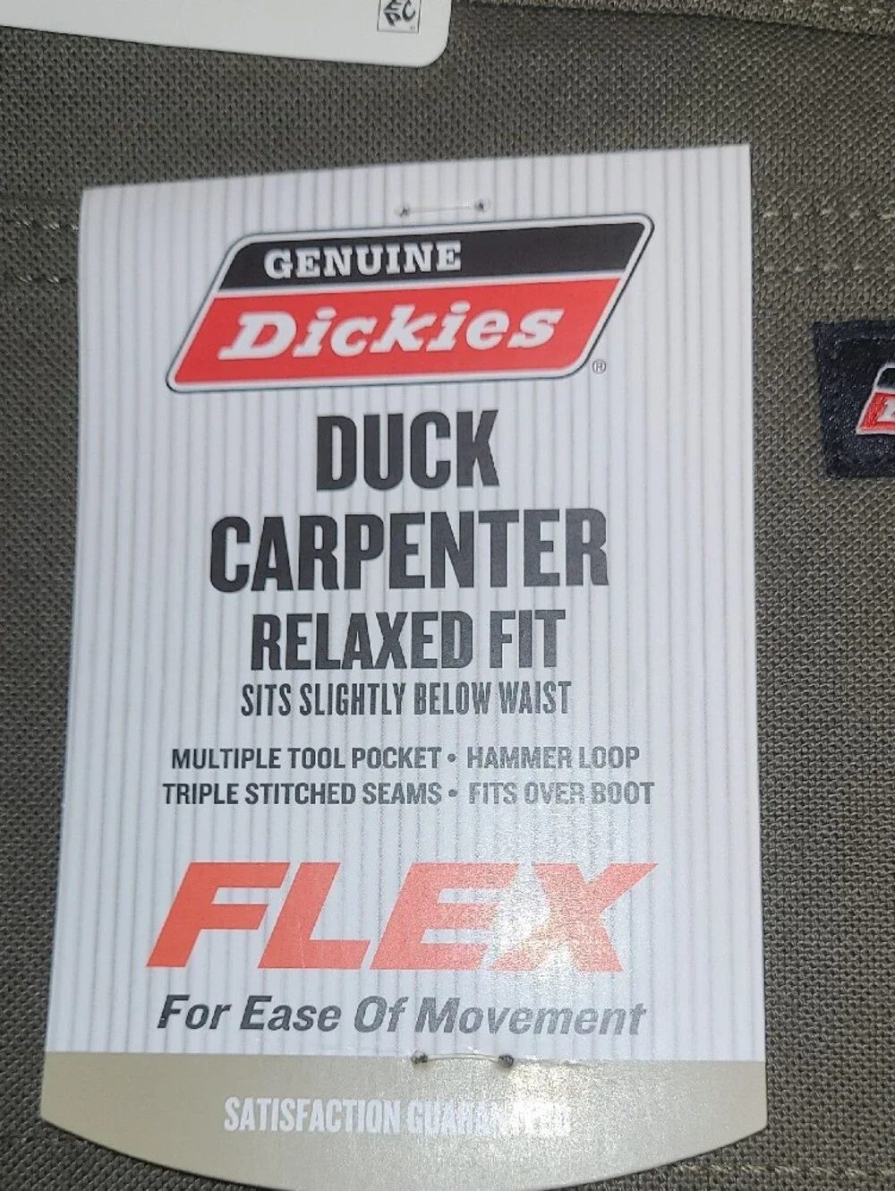 Dickies Flex Olive Men's Duck Carpenter Relaxed Fit Pants utility grunge 42x32